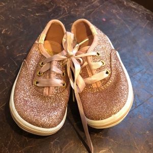Kate spade x keds pink rose gold glitter sneaker GUC size 4